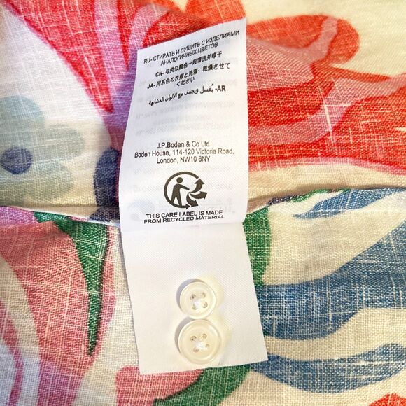 Boden Linen Button Front Blouse Women's Size 2 Bright Floral Tropical Bird Print - Picture 8 of 8